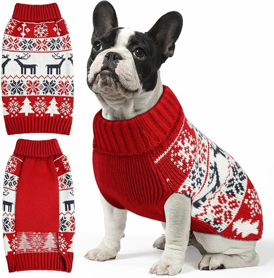 Dog Christmas Sweater, Soft Warm Pet Clothes Coat for Small Medium Large Dogs and Cats Boy Girl, Fall Cozy Holiday Turtleneck Knitting Collar Pullover Pup Outfit Costume for Thanksgiving New Year