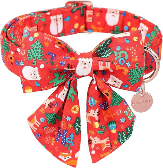Christmas Dog Collar with Bow Tie, Christmas Collar for Puppy Girl Boy Dog or Cat, Bowtie Dogs Collars with Durable Metal Buckle, Cute Pet Collars, S