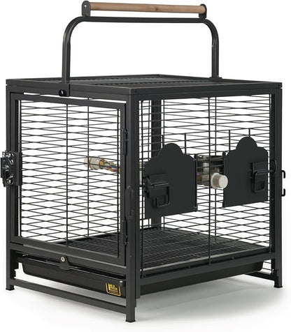 Prevue Pet Products Playtop Travel Carrier - Outdoor Travel Bird Cage for Small Parrots & Birds, Front Facing Door, Rope Perch, Lightweight & Portable, Easy Transport - Black