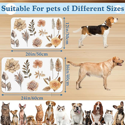 Floral Palm Leaves Dog Cat Food Mat–Christmas Stocking Absorbent Waterproof Placemat for Food and Water Bowls, Non Slip Rubber Backing, Feeding Mat for Clean Floors 16"x24"