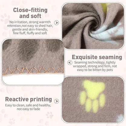 Tatuo 10 Pieces Pet Blankets with Paw Print Dog Cat Fleece Blankets Soft Warm Sleep Mat Pad Bed Cover for Kitten Puppy and Other Small Animals, 24 x 28 Inch(Cute Color)