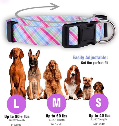 Native Pup Easter Dog Collar, Cute Spring Gift for Puppies, Pink Pastel, Eggs, Chicks, Bunny Adjustable for Small, Medium, Large Breeds (Pastel, Medium)