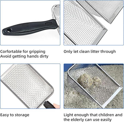Cat Litter Scoop, Stainless Steel Mesh Scoop Away Cat Litter, Kitty Litter Scoop 2.8mm Hole, Non-Stick Cat Litter Scoop for Crystal Litter|Pine Pellets|Small Pieces, Litter Cleaner Beach Mesh Shovel
