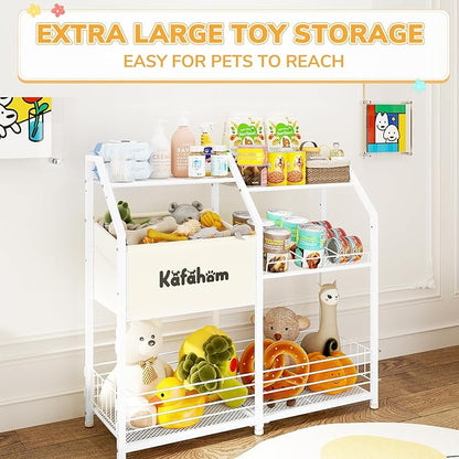 KAFAHOM Dog Toy Basket, Dog Toy Box for Living Room Area, Dogs Toy Bin with Storage Organizer, All-in-One Cat Stuff Box & Essential Holder with Can Dispenser, Great Gift for Pet Lovers