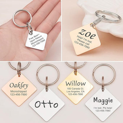 Anavia Personalized Pet ID Tags, Stainless Steel Glossy Laser Engraved Dog Cat Collar Name Tags, Multiple Colors Shapes Sizes (Diamond, Small)