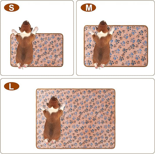 1 Pack 3 Blankets Super Soft Fluffy Premium Fleece Pet Blanket Flannel Paw Printed Throw for Dog Puppy Cat (Small 23x16'', White, Pink, Blue)