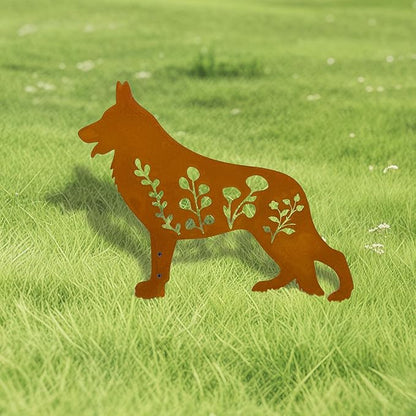 Dog Garden Stake - Unique Gift for Dog Lovers,Black Metal Outdoor Decor, Durable Yard Art Statue (Rust German Shepherd)