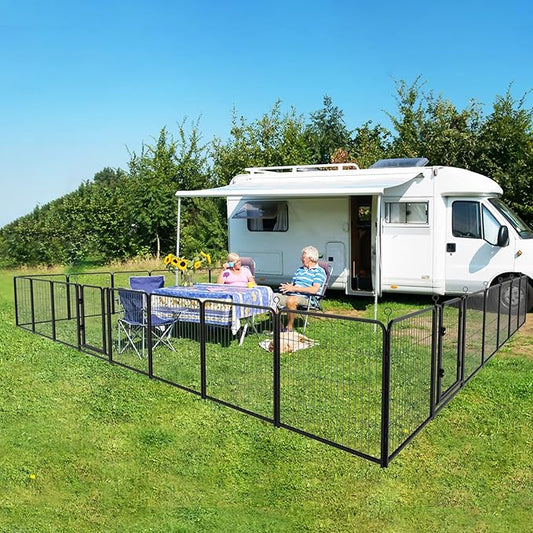 Dog Playpen Outdoor Extra Wide 32 Piece Panels Heavy Duty Dog Fence 32" Height Anti-Rust with Doors Portable for RV Camping Yard, Total 84FT, 561 Sq.ft, Snowy Black