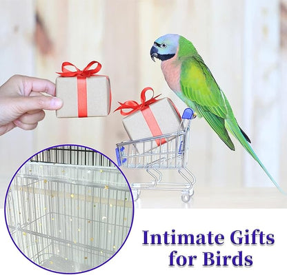 Daoeny Large Bird Cage Cover, Bird Cage Seed Catcher, Adjustable Soft Nylon Mesh Net with Twinkle Moon Star, Birdcage Cover Skirt Seed Guard for Parrot Parakeet Macaw Round Square Cages (White)