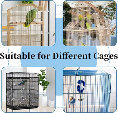 Daoeny Bird Cage Seed Catcher, Large Bird Cage Cover, Adjustable Soft Airy Nylon Mesh Net, Birdcage Cover Skirt Seed Guard for Parrot Parakeet Macaw African Round Square Cages (Black, Sequins Star)