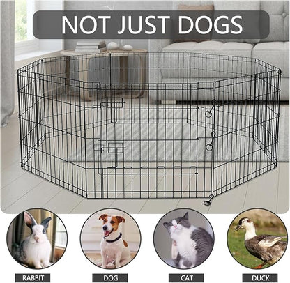 PETIME Foldable Metal Dog Exercise Pen/Pet Puppy Playpen Kennels Yard Fence Indoor/Outdoor 8 Panel 24" W x 30" H with Bottom Pad (with Bottom pad, 8 Panels 30" H)