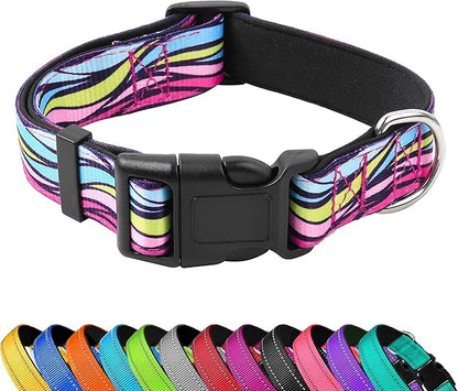 Reflective Dog Collar, Adjustable Soft Neoprene Padded Nylon Pet Collars with Buckle for Puppy and Small Dogs, Cats, Colorful Wave Pattern,M