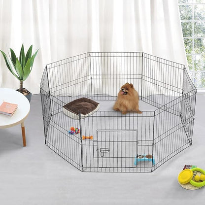 Yaheetech 24 inch Black Metal Pet Playpen 16 Panel Foldable Playpen for Puppy - Outdoor & Indoor with Door - Metal Dog Exercise Pen Barrier Kennel Portable Puppy Fence