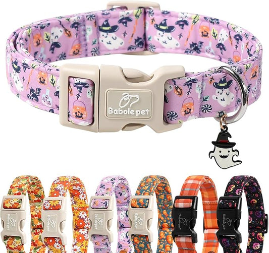 Halloween Dog Collar Cute Wizard Ghost Puppy Collar - Light Comfortable Adjustable Pet Collars for Small Medium Large Girl Boy Dogs XL