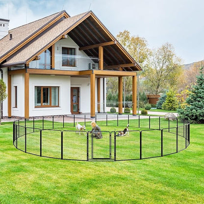 Dog Playpen Outdoor Extra Wide 32 Piece Panels Heavy Duty Dog Fence 40" Height Anti-Rust with Doors Portable for RV Camping Yard, Total 84FT, 561 Sq.ft, Snowy Black