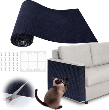 Cat Scratch Furniture Protector - 118" x 17" Trimmable Self-Adhesive Cats Claws Scratch Pads, DIY Cat Climbing Couch Protector for Scratch Post Cat Tree Replacement Indoor (Dark Blue)