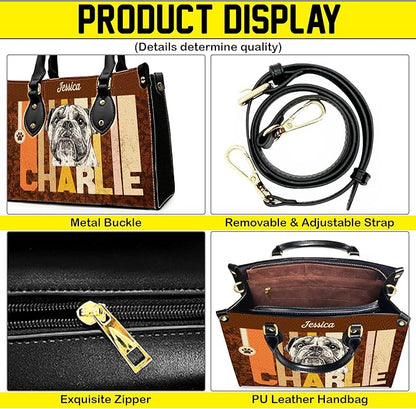 Personalized Pet Mom Leather Handbag – Custom Name Dog Cat Photo Purse, Pet Lover Gifts for Women, Christmas