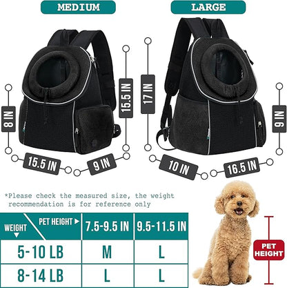 PetAmi Dog Front Carrier Backpack, Ventilated Adjustable Dog Pet Cat Chest Carrier Backpack, Dog Carrier for Hiking Camping Travel, Small Dog Puppy Medium Cat Carrying Bag, Max 14 lbs, Black