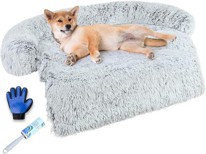 Luxurious Dog Couch Bed Protector for Dogs Memory Foam, Removable Fluffy Plush Pet Couch Cover for Dogs Washable, Calming Dog Sofa Beds, Waterproof Couch Protector, Pet Beds Mats for Couch(XL)