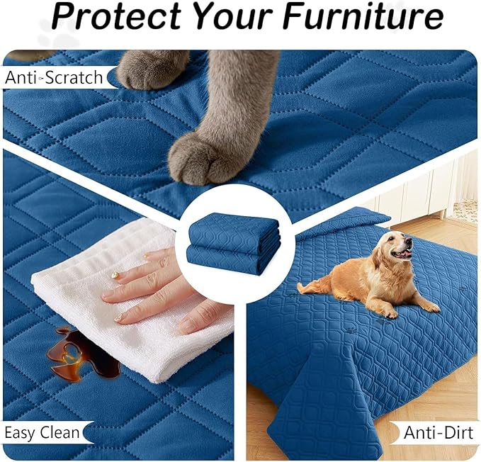 hyha Waterproof Dog Bed Blanket, Soft Pet Blankets, Waterproof Couch Cover for Dogs, Reversible Sofa Covers Washable for Furniture (52x82 Inch, Navy Blue/Navy Blue)