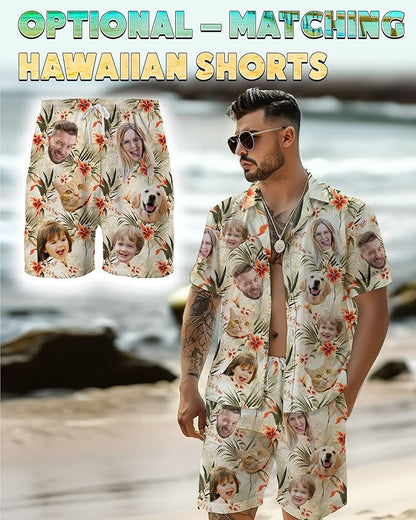 Custom Hawaiian Shirt with Face Photo Picture for Men Women Kids Youth Adult, Tropical Personalized Hawaiian Shirts Gift