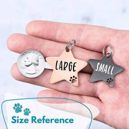 Ultra Joys Dog Tags Personalized for Pets - Hollow Paw Custom Pet ID Tag - Engraved Dog Tag for Small, Large Dogs - Small Star in Rose