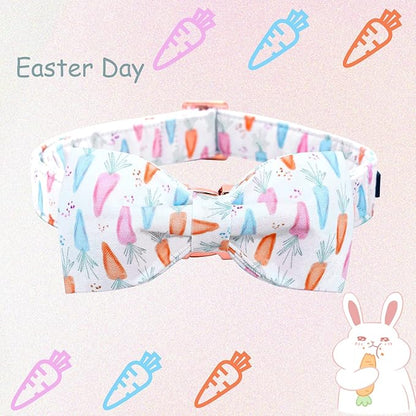 Lionheart glory Easter Dog Collar with Bow Tie Carrot Print Dog Collar Girl or Boy Soft Durable Adjustable Collar Bows Spring Collar Dog Bow for Medium Dogs