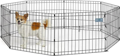 MidWest Homes for Pets Folding Metal Puppy / Dog Exercise Pen, Indoor/Outdoor Playpen with No Door, Provides 16 Sq Feet of Play Space, 18-Inches Tall, Black E-Coated