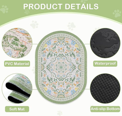Bienbee Cat Litter Mat, 24" x 15" Litter Box Mat Rug with Non-Slip Bottom,Urine and Water Proof, Easy to Clean Cat Supplies Essentials for Indoor Kitty Kitten Floor, Bean-Green M