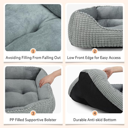 MIXJOY Large Dog Bed for Large Medium Small Dogs, Rectangle Washable Orthopedic Dog Bed, Soft Calming Sleeping Puppy Bed Durable Pet Cuddler with Anti-Slip Bottom L(30"x24"x9")