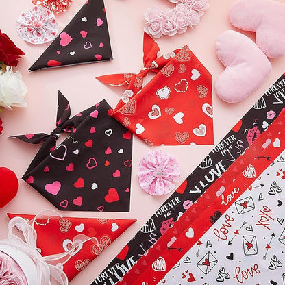 Weewooday 50 Pcs Valentine's Day Dog Bandanas Bulk for Dogs Soft Bibs Adjustable Triangle Heart Lips Bandana for Small Medium Large Pet Costume(Valentine, 25.6 x 17.7 x 17.7 Inch)