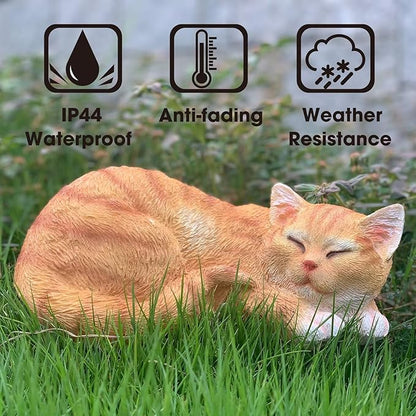 Garden Decor Cat Statue Outdoor Statue, Cat Figurines Garden Statues & Sculpture Decoration, Sleeping Cat Statue Decor for Patio, Porch and Lawn, Cat Gifts for Cat Lover and Women, Cat Memorial Stone