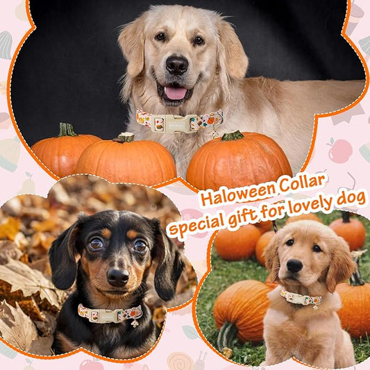 Spooky Halloween Dog Collar, Handmade Cotton with Bats & Pumpkins Pattern Pet Collar for Small Medium Large Dogs, Breathable, Adjustable & Comfortable Puppy Collar for Photos & Walks-S