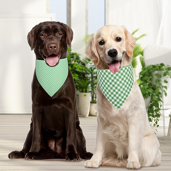 Dog Bandana Green XLarge 1PCS, Summer Spring Scarf for Boy and Girl, Durable Triangle Reversible Bibs Handkerchief for Puppy Pet