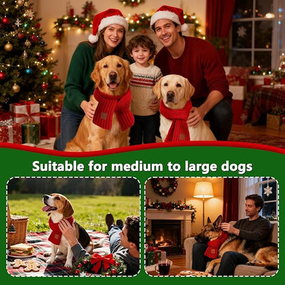 BWOGUE 2-Piece Knitted Dog Christmas Scarf & Bandana with Red Design for Medium/Large Dogs - Winter Warm Holiday Pet Costume Accessory (Red)