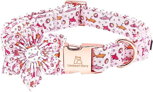 Lionheart Glory Shark Print Pink Collar - Adjustable Soft Dog Collar for Small Dogs