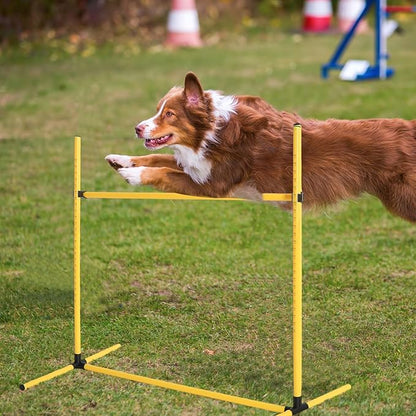 6 Pcs Dog Agility Training Equipments Dog Agility Jumps Hurdles Adjustable Jumps Hurdles Pet Jump Bars with Bag and Whistle for Indoor Outdoor Dogs Pet Jump Course Game(Yellow)