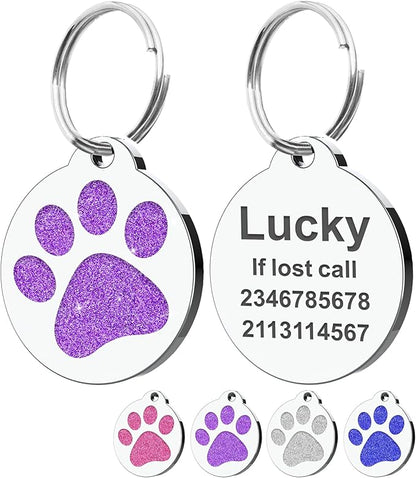 Dog Tags Personalized for Pets Dog Name Tags Personalized Dog Tag Engraved with Any Name & Text Custom Dog ID Tags Glitter Bone ID Tag for Puppy Cat (Purple-Round, L)