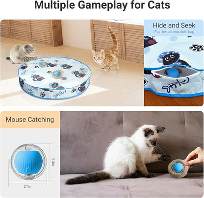 Interactive Cat Toys for Indoor Cats Automatic Motion Activated Moving Ball Hide and Seek Game for Indoor, Cat Balls with 28 Inch Play Mat