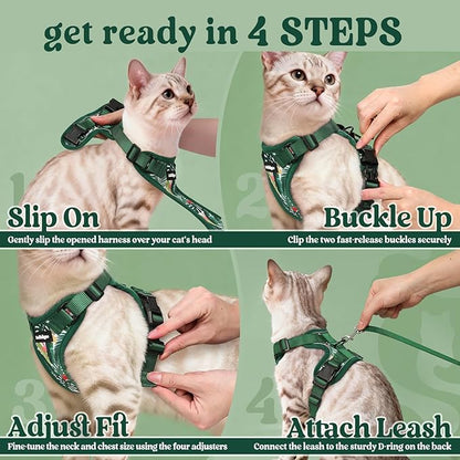 rabbitgoo Cat Harness and Leash for Walking, Escape Proof Soft Adjustable Vest Harnesses for Cats, Easy Control Breathable Reflective Strips Jacket,Rainforest Green,XXS
