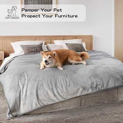 Waterproof Dog Blankets Light Grey Pet Blanket 60"x80", Soft Fluffy Sofa Car Bed Protector, Reversible Leakproof Flannel Washable Dog Blanket for Large Dogs