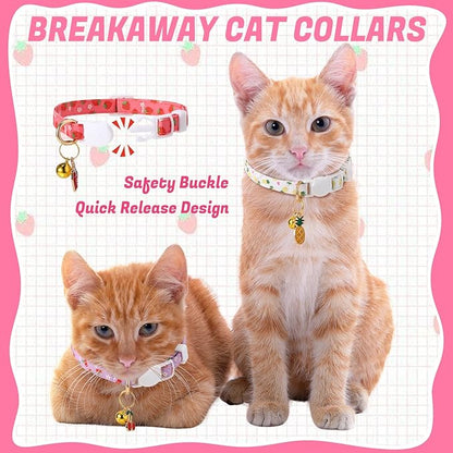 10 Pack Breakaway Cat Collars with Bells Fruit Pendants Adjustable Safety Kitten Collar Fruit Cat Collar with Bell Ideal for Girl Boy Cats