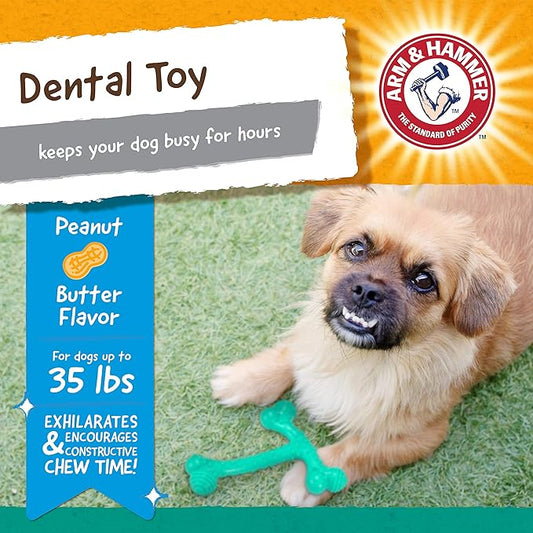 Arm & Hammer Nubbies T-Bone Dental Dog Chew Toy with Peanut Butter Flavor, Textured Chew Toy Designed to Help Clean Teeth and Support Oral Care for Dogs Up to 35 lbs - 2 Pack