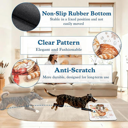 Cat Dog Cat Food Mat–Christmas Stocking Absorbent Waterproof Placemat for Food and Water Bowls, Non Slip Rubber Backing, Feeding Mat for Clean Floors 16"x24"