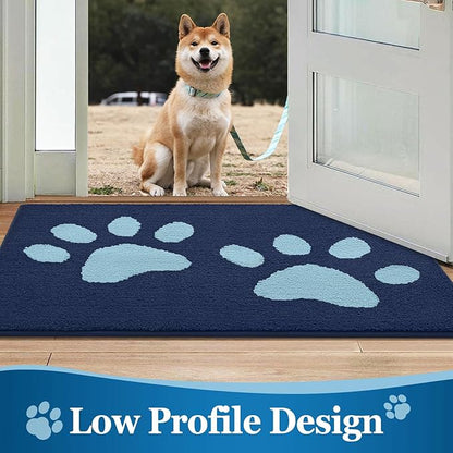 Buganda Dog Door Mat for Muddy Paws, Absorbent Dirt Trapper Washable Indoor Doormats, Non Slip Low-Profile Mud Mat for Dogs, Front Entrance Doormat for Inside Floor (48x30 Inches, Dark Blue)