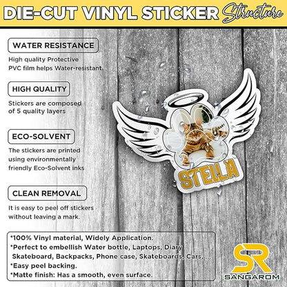 Custom Pet Memorial Paw Name Sticker Personalized Text Photo Rememberance Decal Waterproof Die Cut Vinyl & Transparent DTF Decal for Water Bottle Laptop Car Helmet Gifts for Men Women