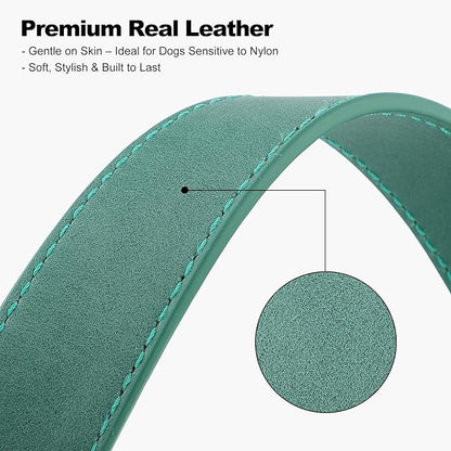 Plutus Pet Genuine Leather Dog Collar – Adjustable Pet Collar with Quick Release Metal Buckle, Soft Real Leather for Small Medium Large Dogs, Heavy Duty & Skin-Friendly (Green, L)
