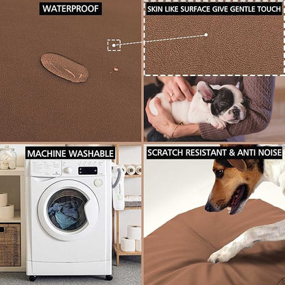 Dog Bed Cover Waterproof Replacement Machine Washable Covers for 30x30 Inch Dog Bed Heavy Duty Scratch Resistant Mattress Protector Pet Bed Round Brown Cover Only