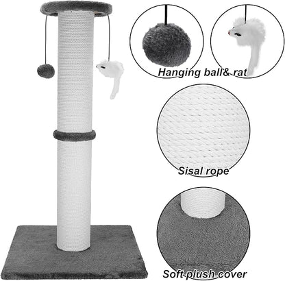 Cat Scratching Post 34 Inches Heavy Duty and Thicker Cat Scratching Post Cotton Rope with Hanging Ball and Mice Scratching Post for Indoor Cats and Adult(Grey)