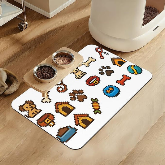 Dog Fun Pet Feeding Mat–Christmas Stocking Quick Dry Absorbent Dog Cat Food Mat, Non Slip Waterproof Bowl Placemat for Messy Eaters, Pet Accessories for Floors 12"x20"